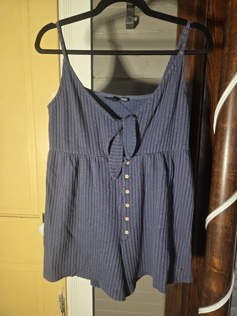 Roxy Navy Blue Striped Button-Front Romper
